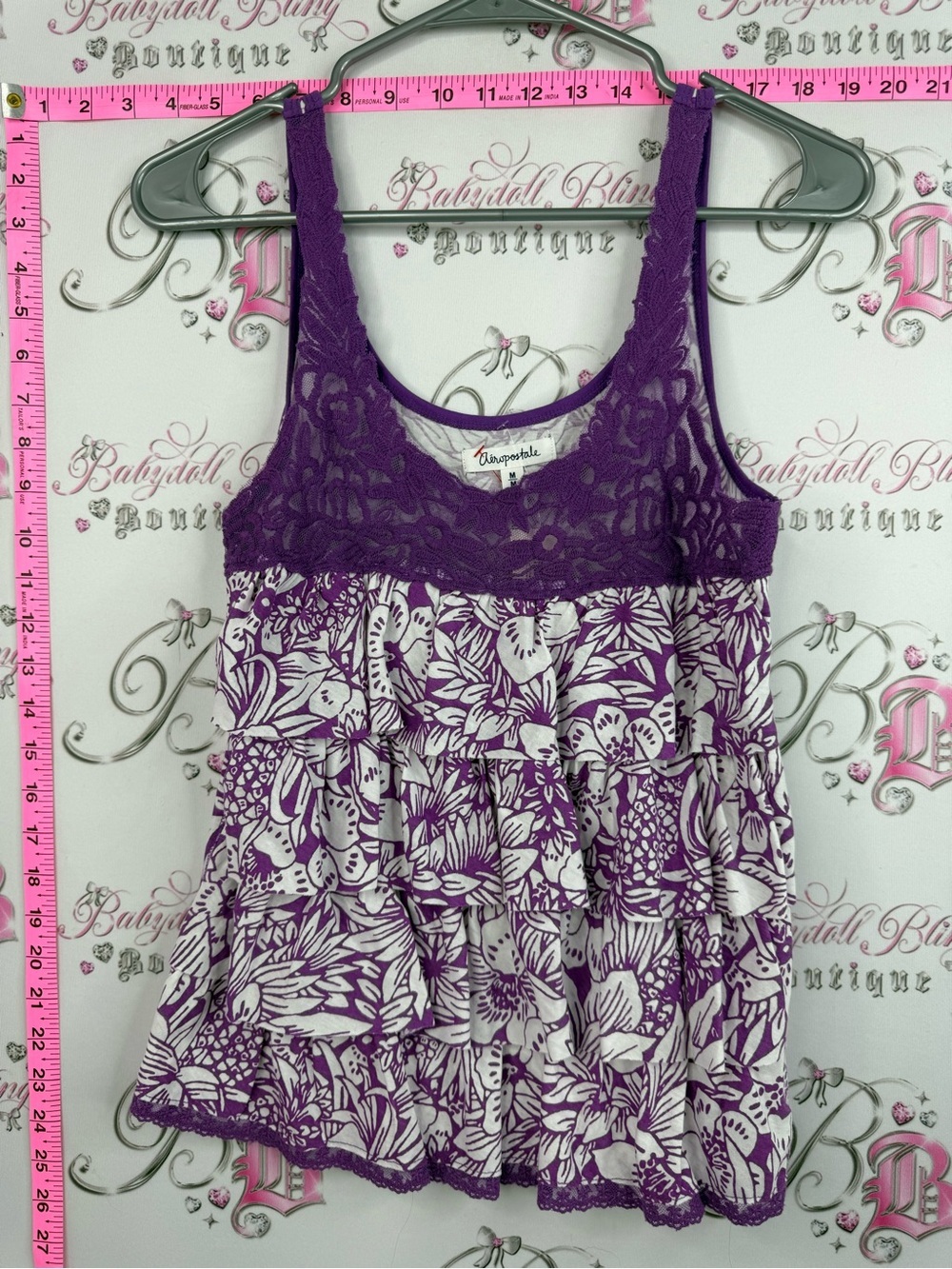 Aeropostale tank top purple Floral Lace Ruffle Tank white y2k tropical